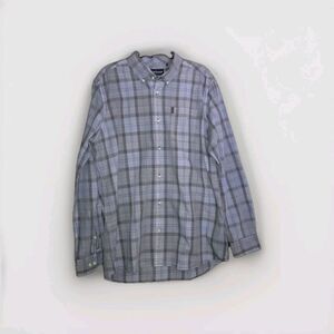 Barbour Flannel Shirt Mens XL‎ Blue  Button Down Plaid Tailored Fit Long Sleeve
